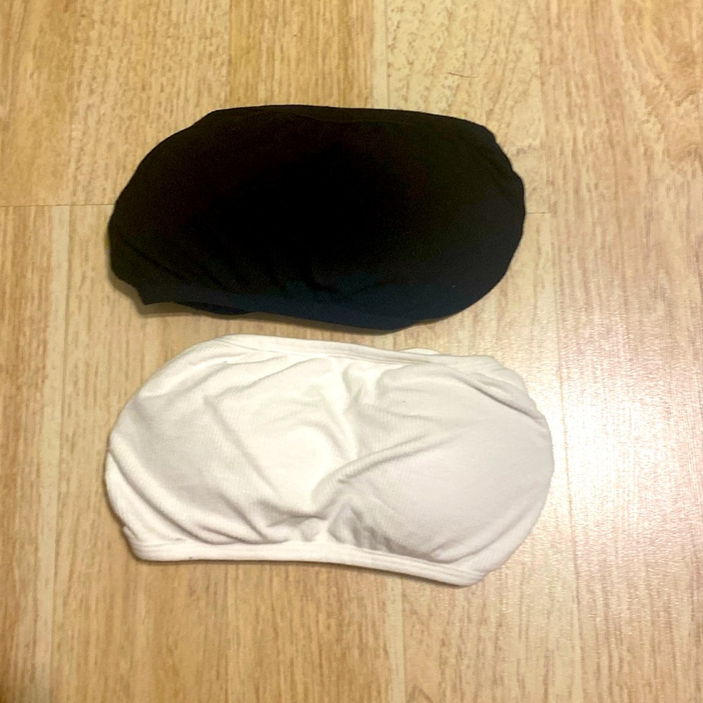 Two strapless bras, white and black off of Temu quality small in women's